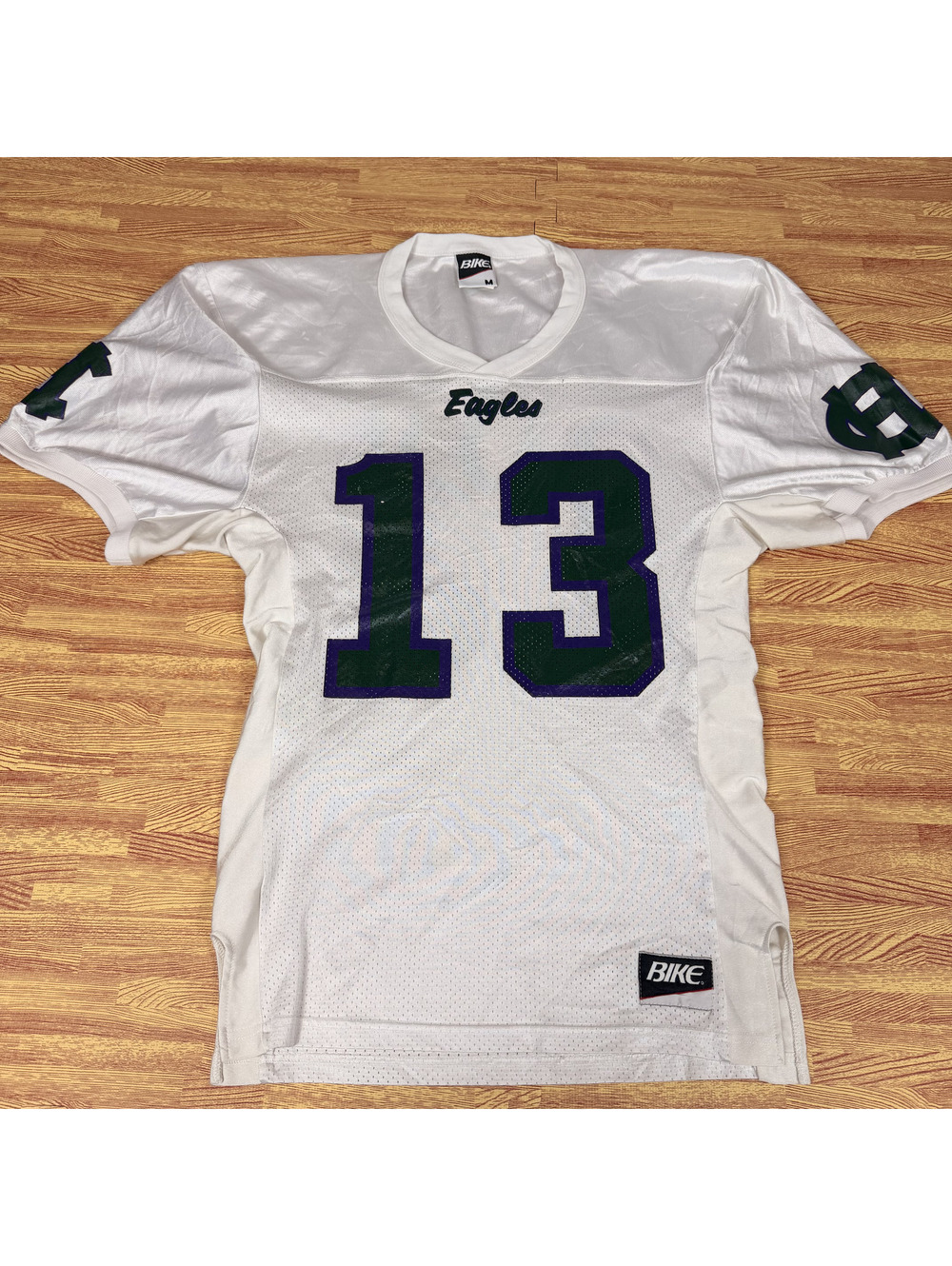 Vintage BIKE Eagles #13 Football Jersey Mens M White Purple Green Mesh